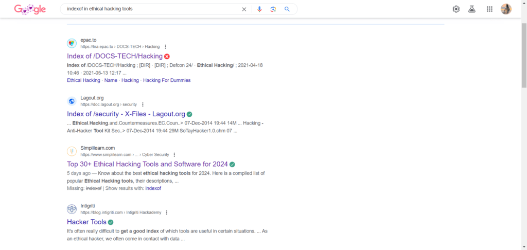 indexof-in-ethical-hacking-tools-Google-Search
