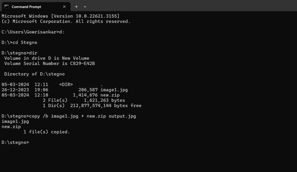 HIDE TEXT INSIDE IMAGE USING COMMAND PROMPT